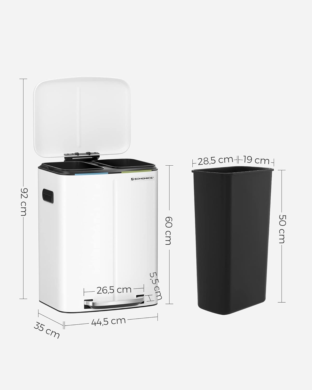 SONGMICS Pedal Bin LTB40WT