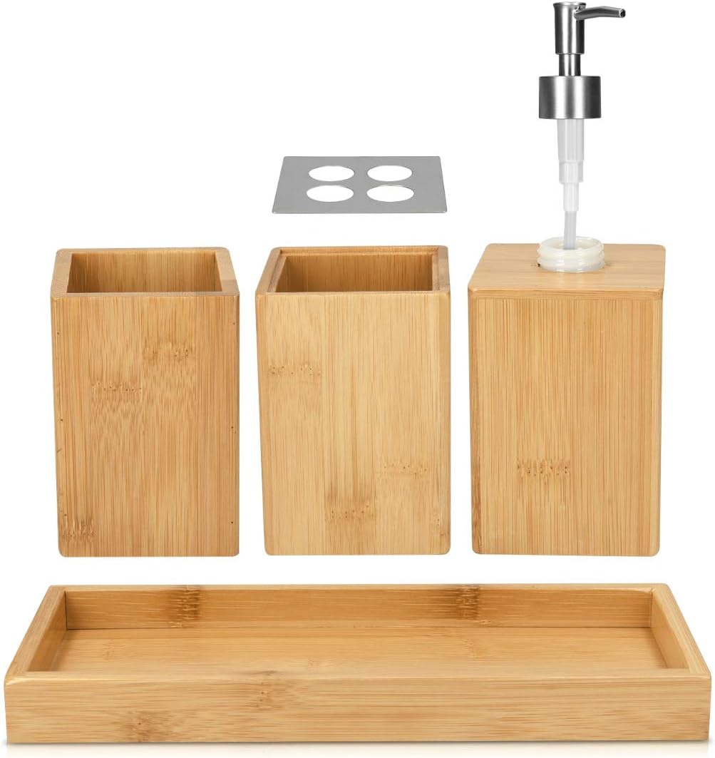 Danny Home Natural Bamboo Bathroom Accessories Set