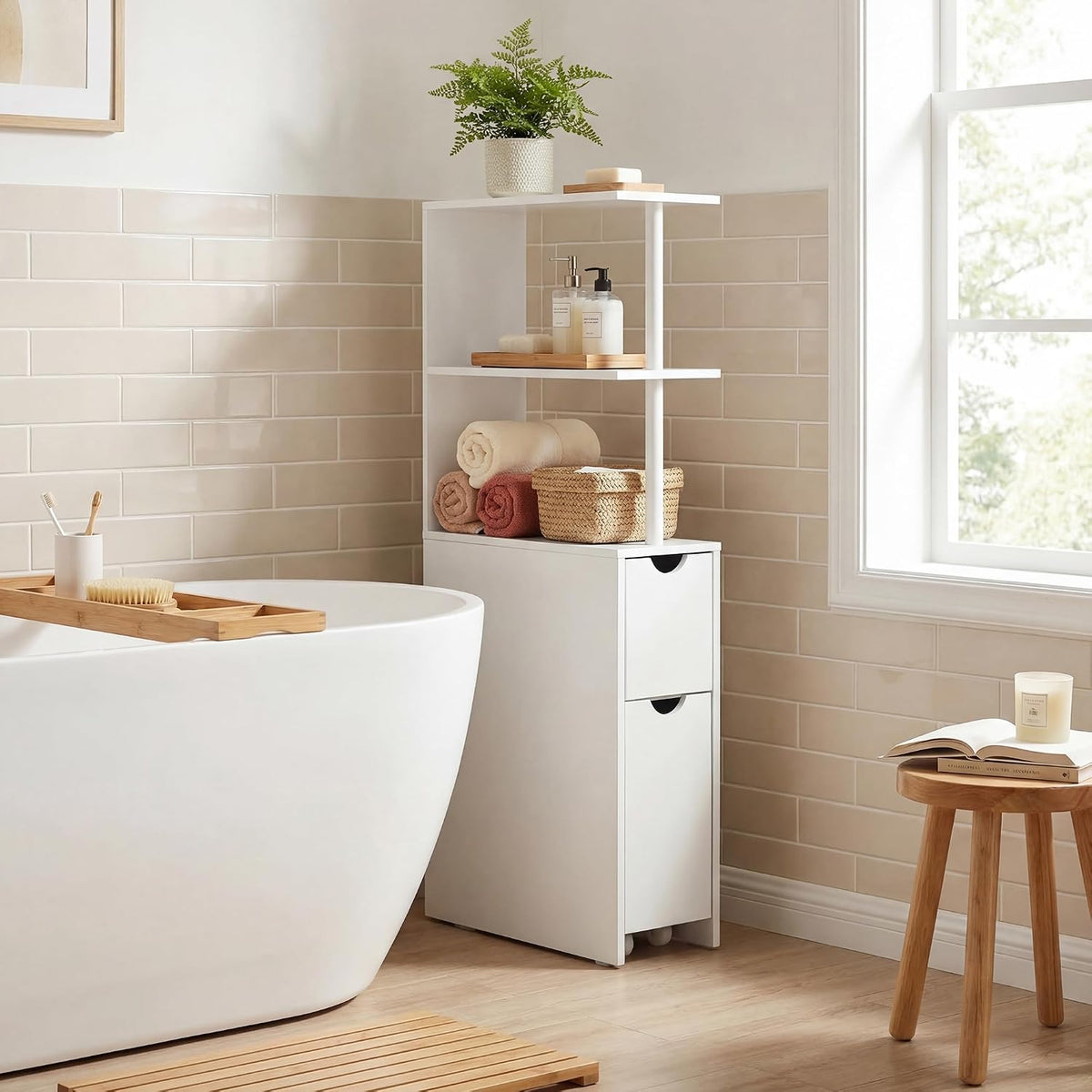 Bathroom Side Cabinet with Wheels