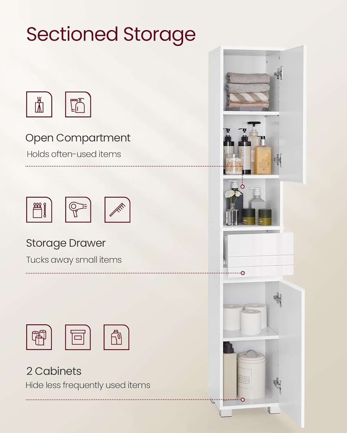 VASAGLE Tall Bathroom Cabinet BBC560P31