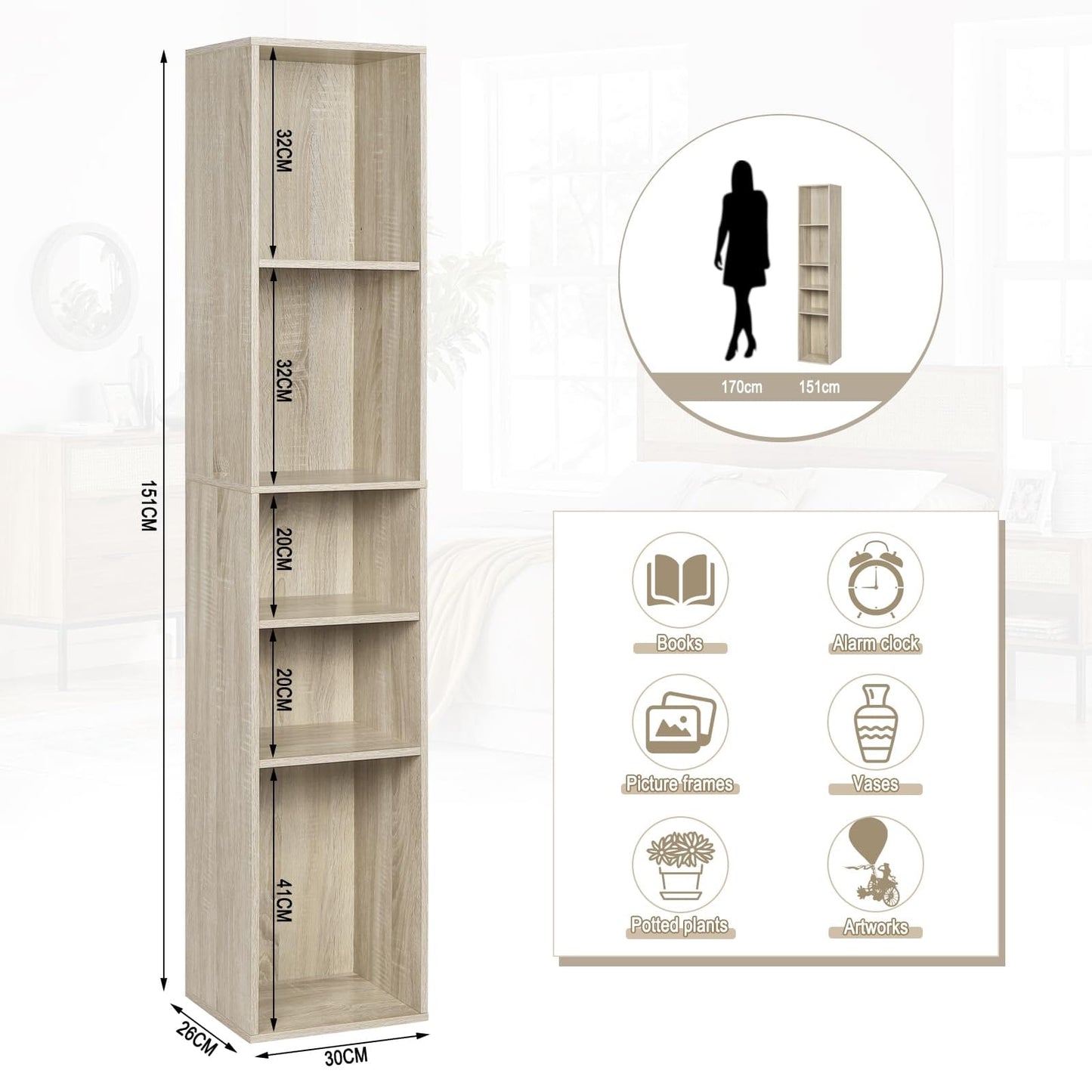 Bookcase, Open Shelf with 5 Cubes
