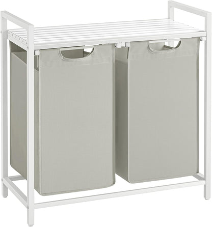 VASAGLE White Laundry Basket, 2 Compartments