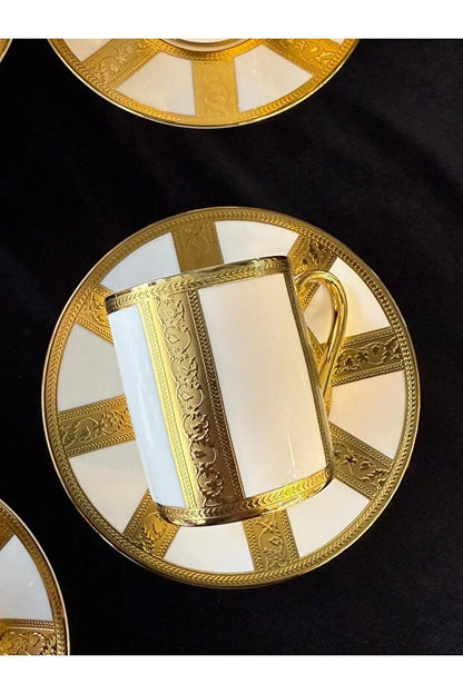 Set of 6  Gold Engraved Porcelain Coffee Cup Set