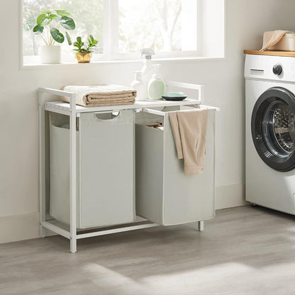 VASAGLE White Laundry Basket, 2 Compartments