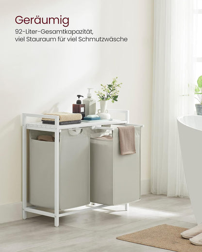 VASAGLE White Laundry Basket, 2 Compartments