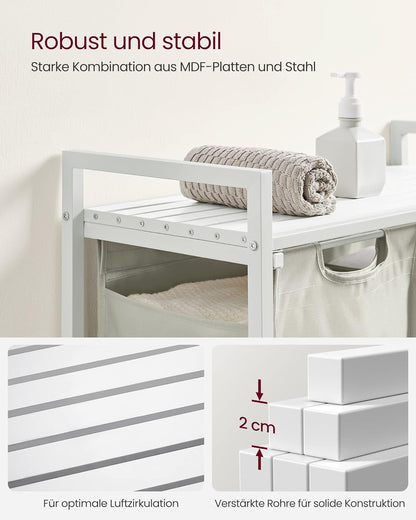 VASAGLE White Laundry Basket, 2 Compartments