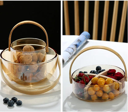 Bamboo Clear Glass Serving Tray with Handles