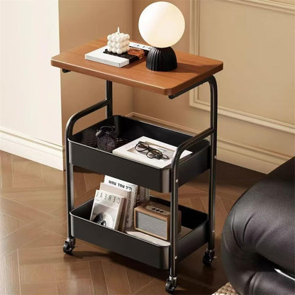 3-Tier Rolling Side Table with Wooden Top