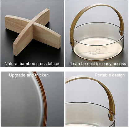 Bamboo Clear Glass Serving Tray with Handles