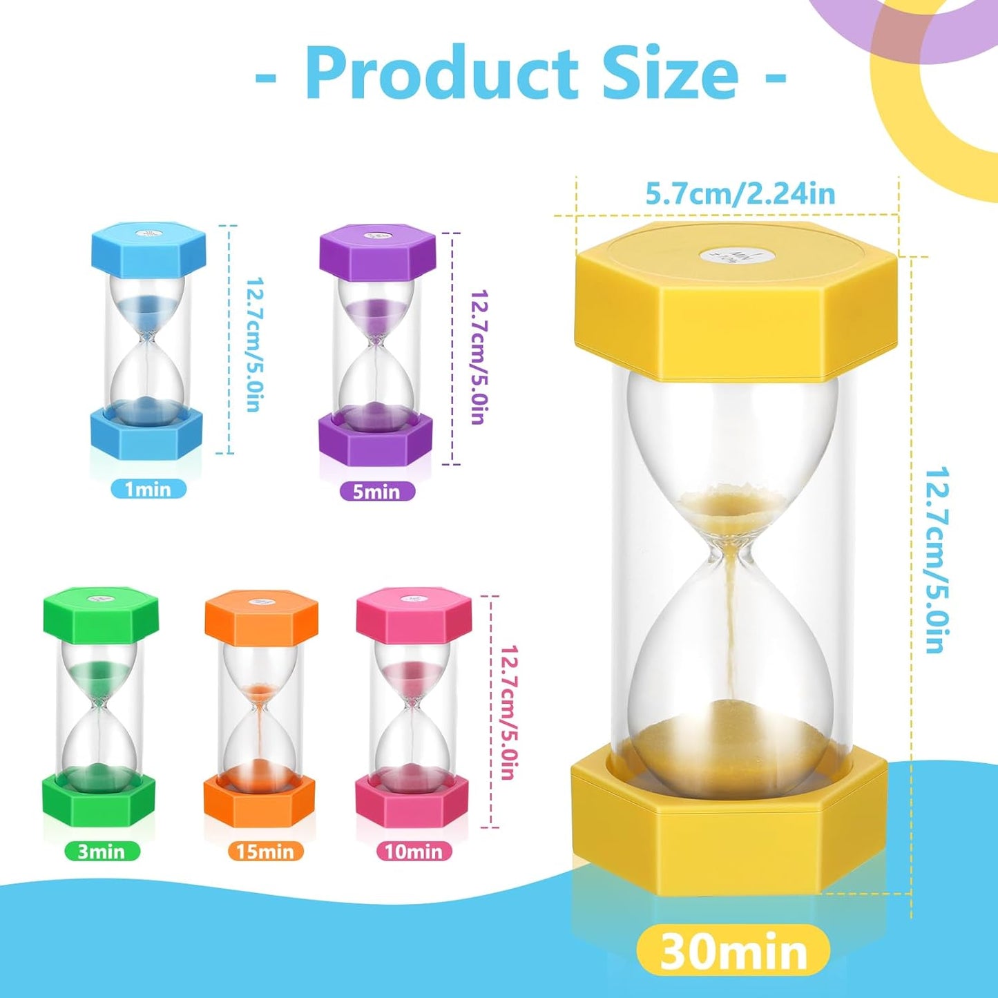 Set of 6 Colorful Glass Sand Hourglass Timer