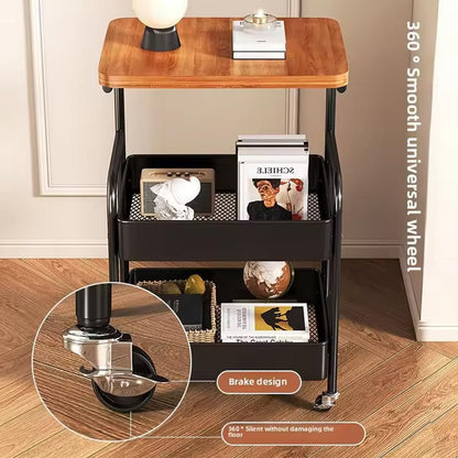 3-Tier Rolling Side Table with Wooden Top