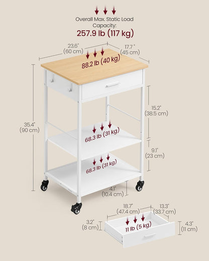 VASAGLE Mobile Kitchen Island on Wheels