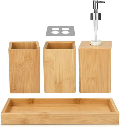Danny Home Natural Bamboo Bathroom Accessories Set