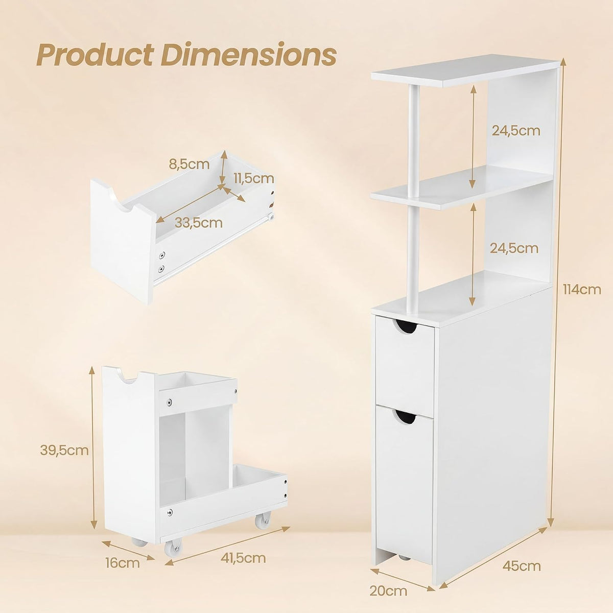 Bathroom Side Cabinet with Wheels