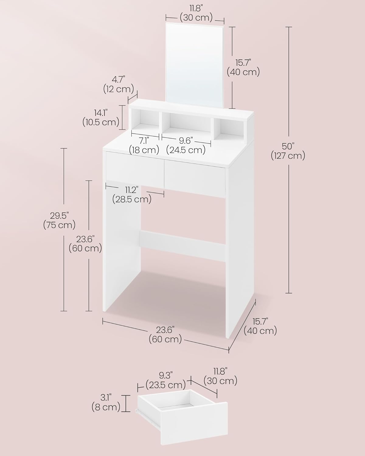 VASAGLE Modern White Dressing Table RDT103W01