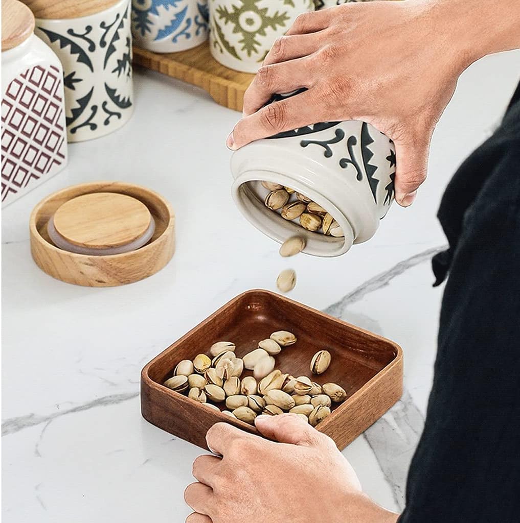 Square Ceramic Canistera With Wooden Lid
