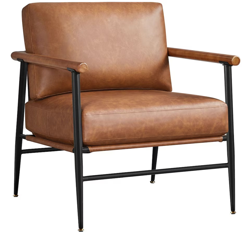 Leather Accent Chair with Back Pillow Cushion