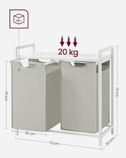 VASAGLE White Laundry Basket, 2 Compartments