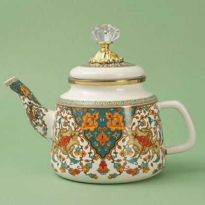 Glossy Floral Enamel Tea Kettle
