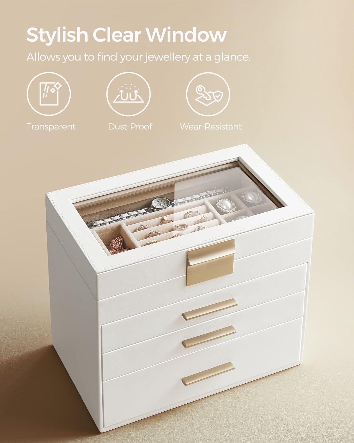 SONGMICS Jewellery Box with Glass Lid  JBC161W01
