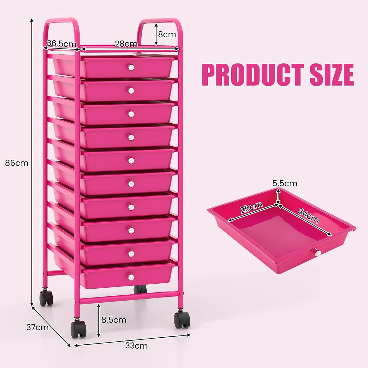 Storage Trolley with 10 Drawers