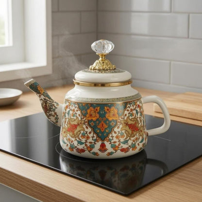 Glossy Floral Enamel Tea Kettle