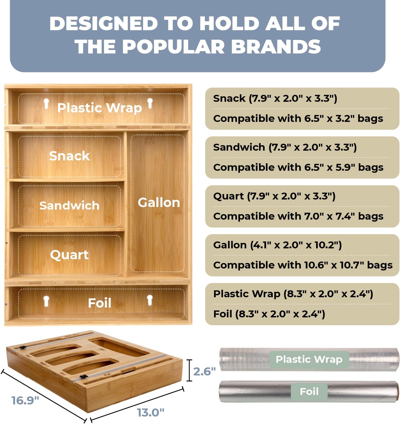 6-in-1 Bamboo Ziplock Bag Organizer