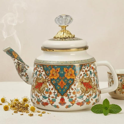 Glossy Floral Enamel Tea Kettle