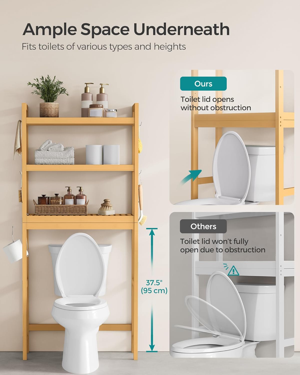 SONGMICS Bamboo Over The Toilet Storage UBTS001N01