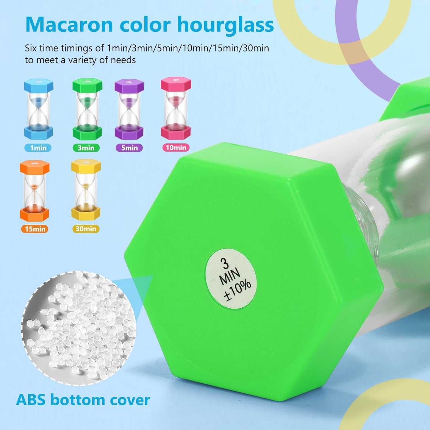 Set of 6 Colorful Glass Sand Hourglass Timer