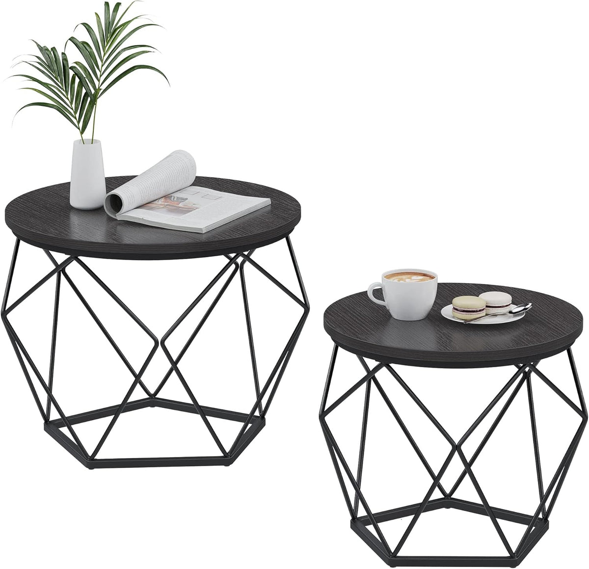 VASAGLE Round Coffee Table, Set of 2 (LET040BA01)