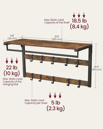 VASAGLE Wall Mounted Coat Rack LCR201B01