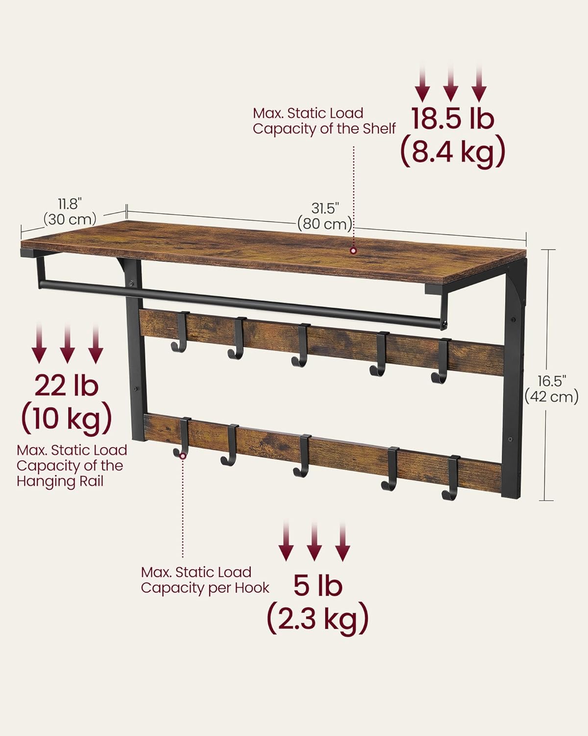 VASAGLE Wall-Mounted Coat Rack (LCR201B01)