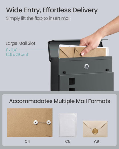 SONGMICS Lockable Wall-Mounted Mailbox with Newspaper Holder (GMB055G101)