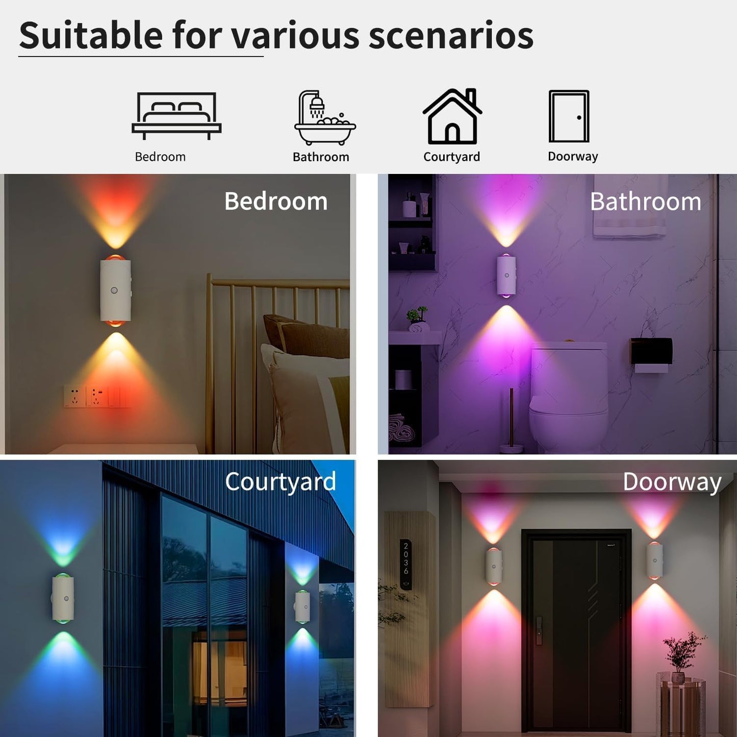 Set of 2 Wireless Wall Lamp with Motion Sensor and Switch