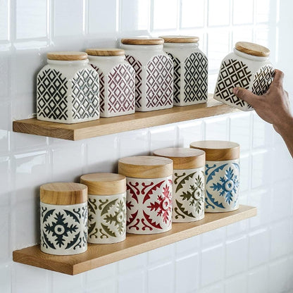 Square Ceramic Canistera With Wooden Lid