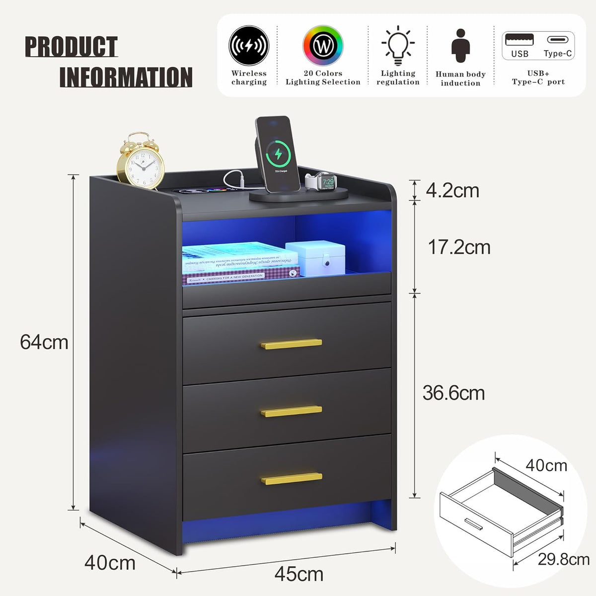 Nightstand with Wireless Charging Station
