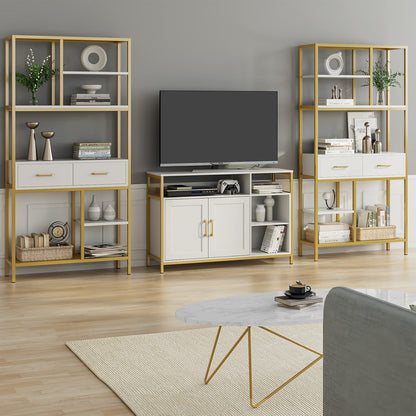 5 Tier Bookcase with Metal Frame and 2 Drawers