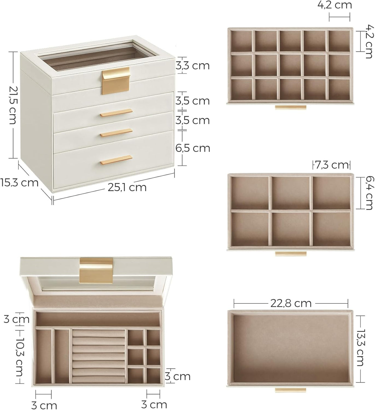 SONGMICS Jewellery Box with Glass Lid  JBC161W01