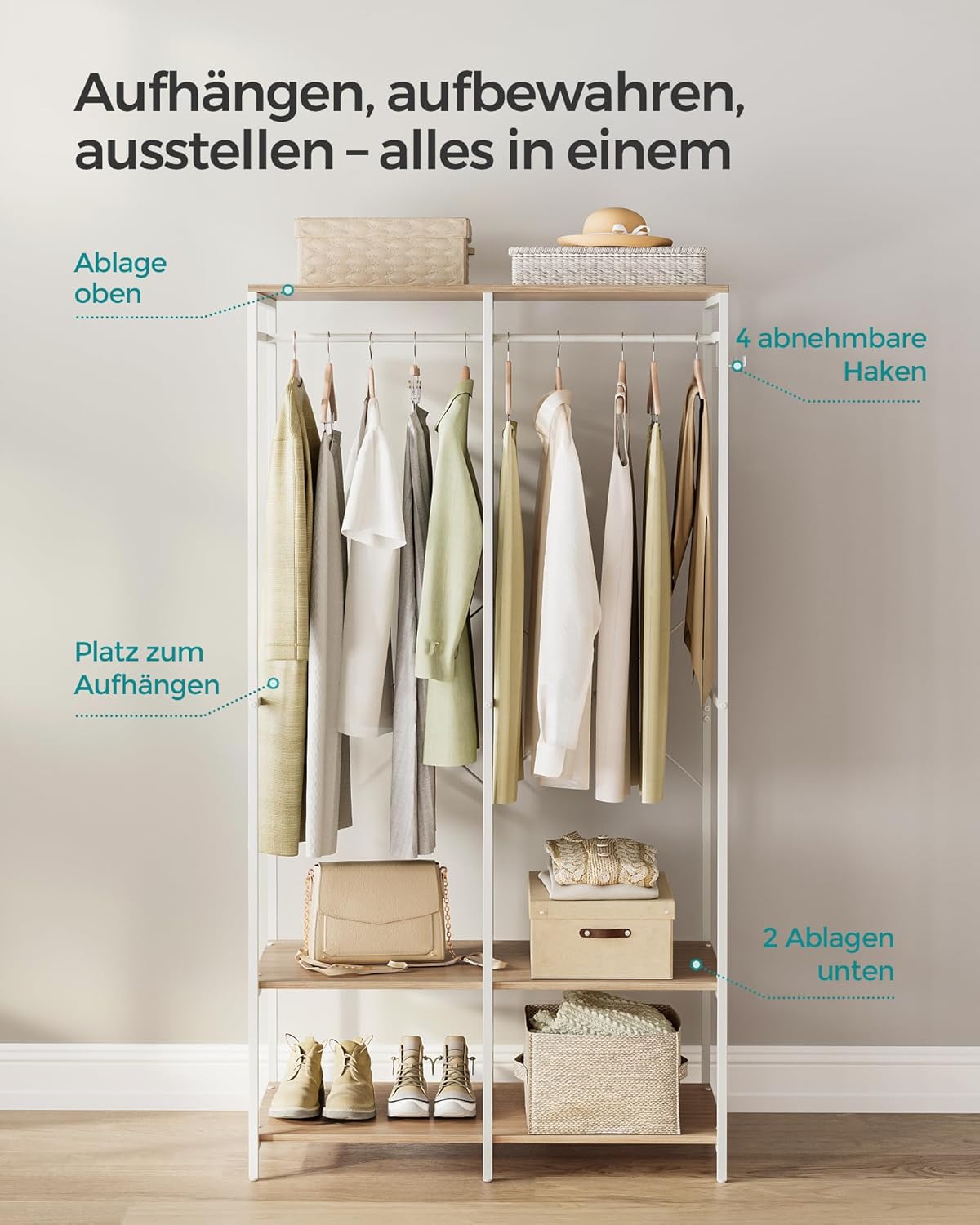 SONGMICS Open Wardrobe with Clothes Rail RGR004W67