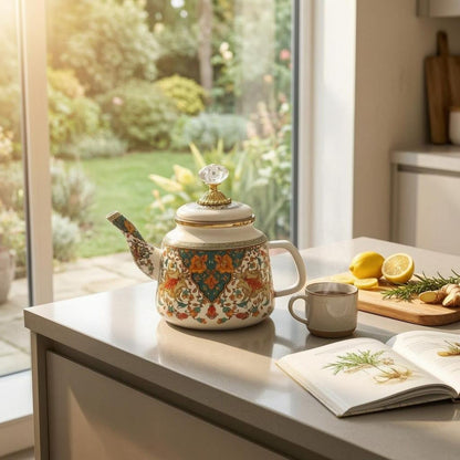 Glossy Floral Enamel Tea Kettle