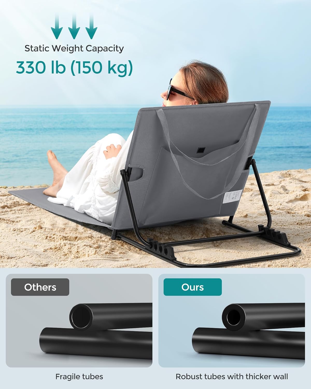 SONGMICS Set of 2 Folding Beach Sunloungers GCB251G01