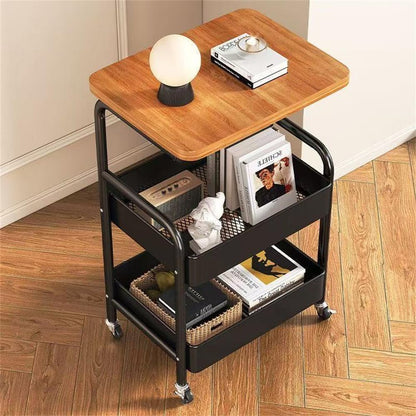 3-Tier Rolling Side Table with Wooden Top