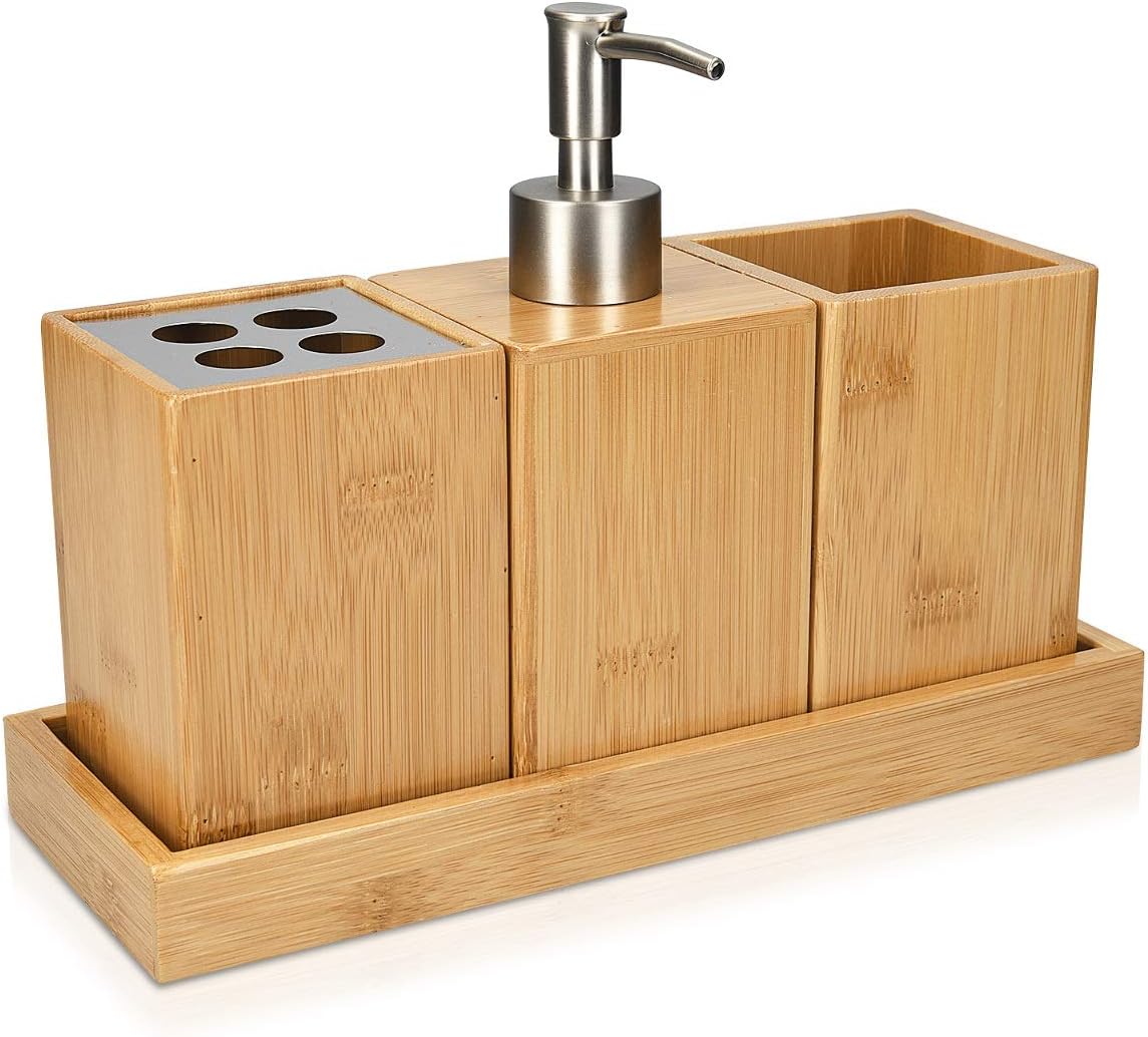 Danny Home Natural Bamboo Bathroom Accessories Set