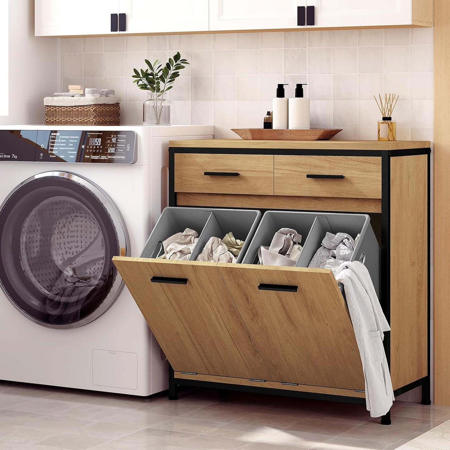 EUGAD Bathroom Cabinet with 2 Foldable Laundry Bags