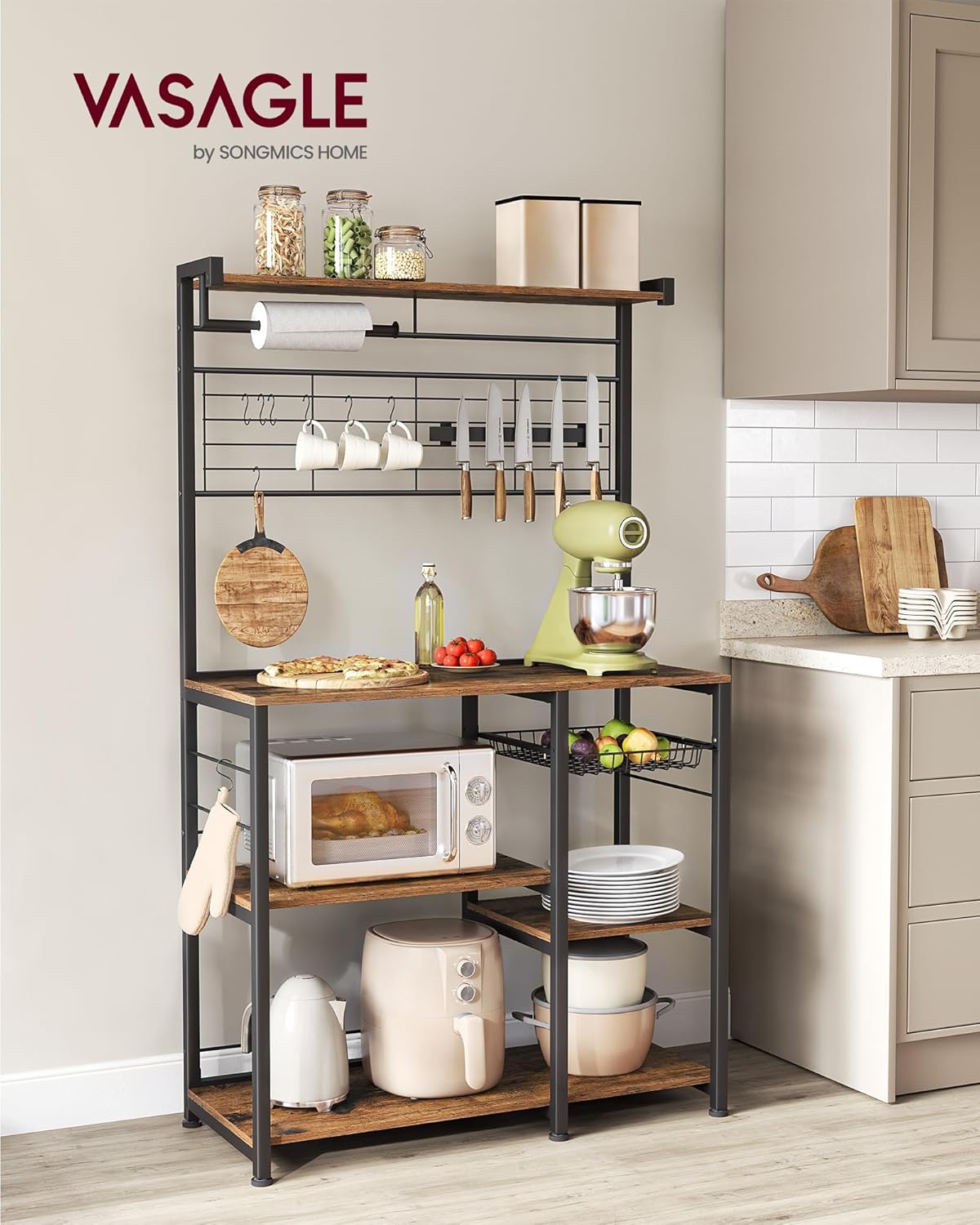 VASAGLE Bakers Rack with Magnetic Knife Holder KKS026B01