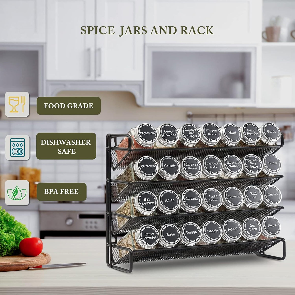 Spice Rack with 28 Spice Jars