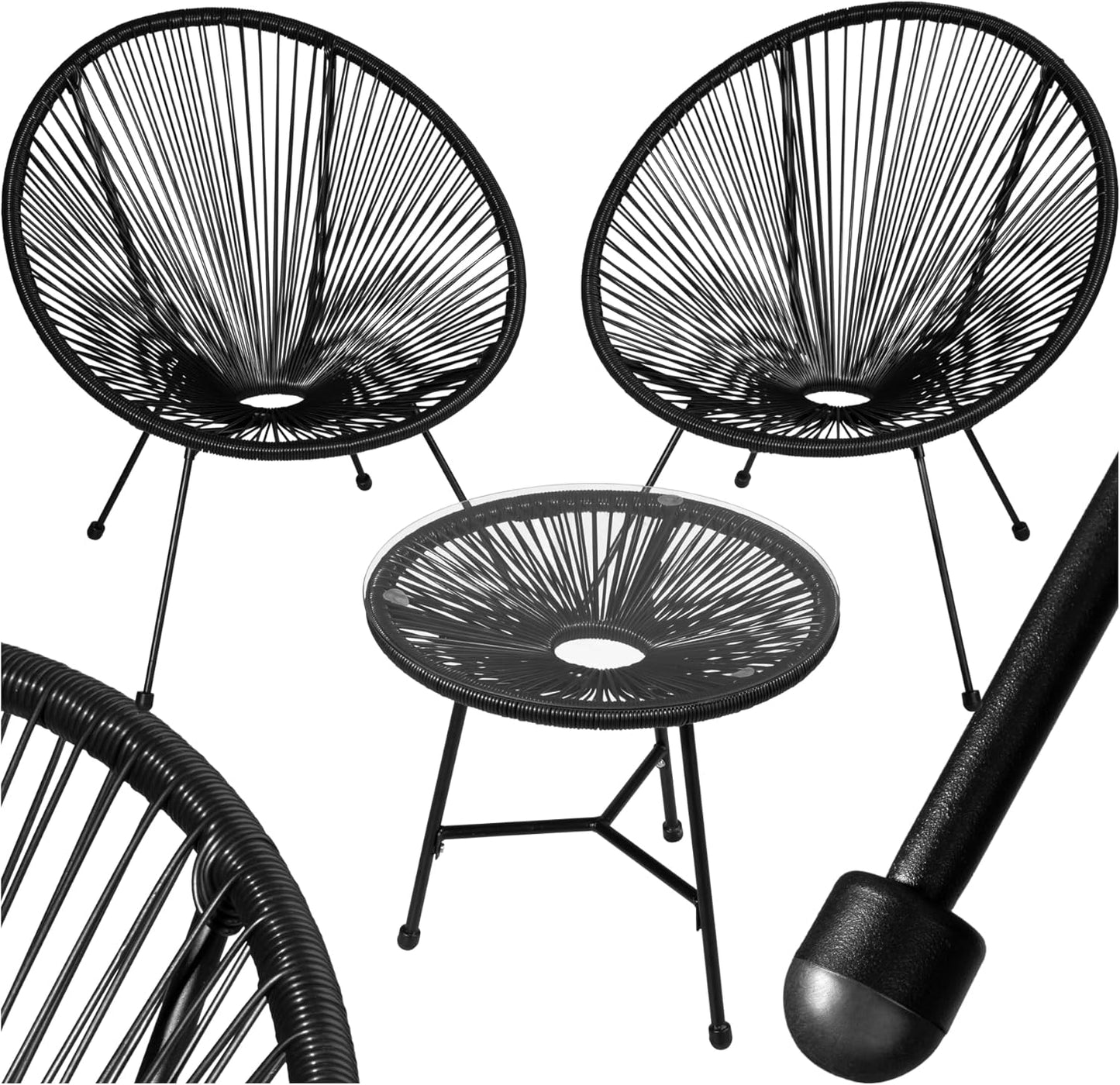 Set of 2 Outdoor Chairs & Glass Coffee Table