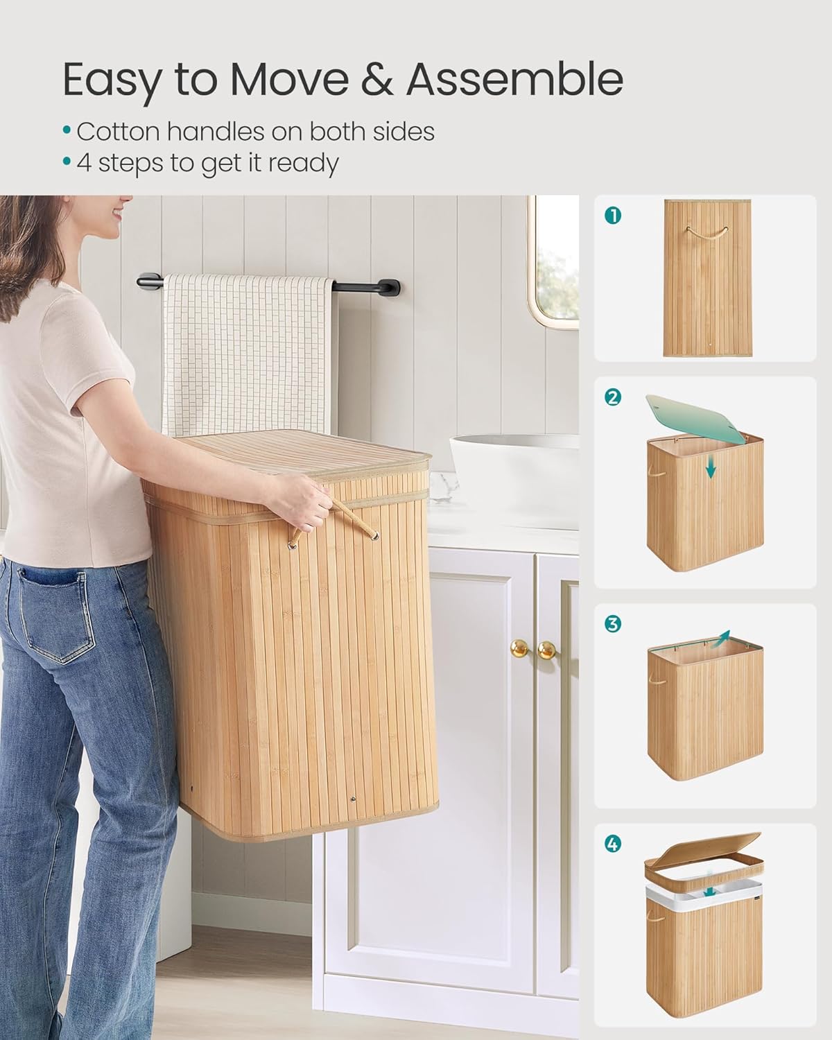 SONGMICS Laundry Hamper with Lid LCB062N01