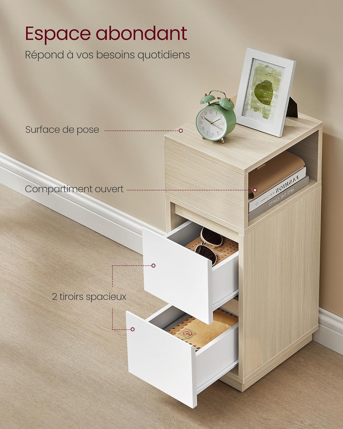 VASAGLE Narrow Bedside Table LET656N01
